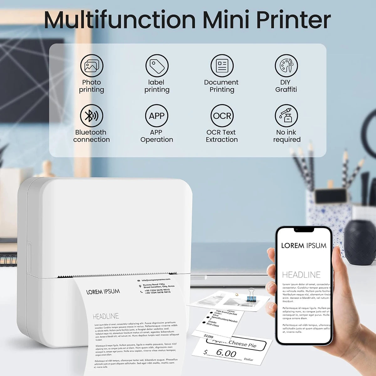 Mini Inkless Sticker Printer - Portable Thermal Photo & Label Maker