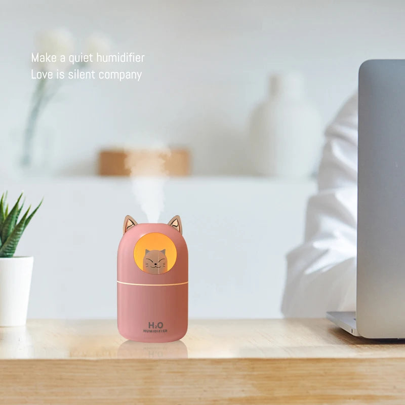 300ml Cat Humidifier: Ultra-Silent, Cool Mist, USB Powered - Perfect for Kids & Adults!