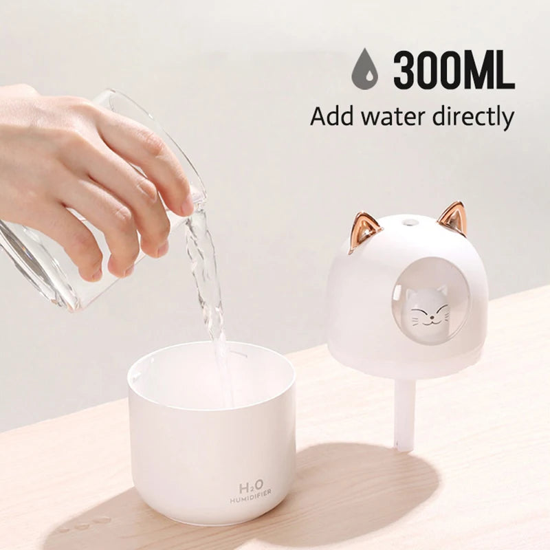 300ml Cat Humidifier: Ultra-Silent, Cool Mist, USB Powered - Perfect for Kids & Adults!