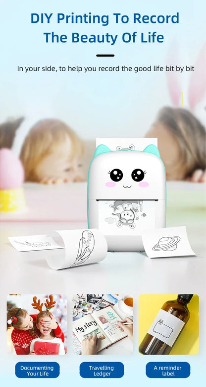 Portable 58mm Thermal Label Printer - Mini Cat Photo Printer for iOS/Android