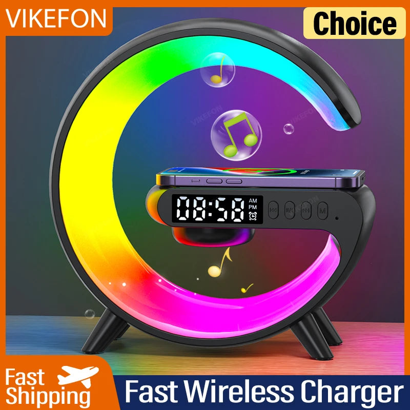 Multifunction Wireless Charger: 30W Fast Charging, Speaker, RGB Light, Stand for iPhone/Samsung