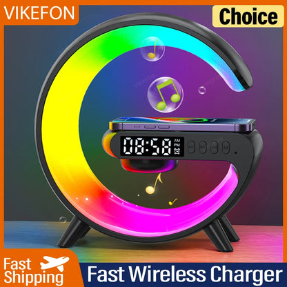 Multifunction Wireless Charger: 30W Fast Charging, Speaker, RGB Light, Stand for iPhone/Samsung