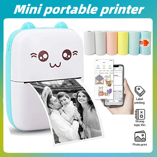 Portable 58mm Thermal Label Printer - Mini Cat Photo Printer for iOS/Android