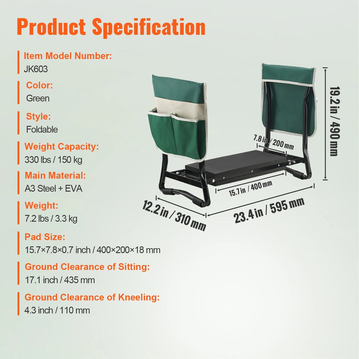 VEVOR Garden Kneeler and Seat: Foldable Kneeling Bench with Tool Bag - Comfortable Gardening