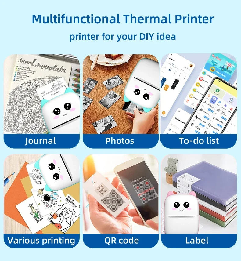 Portable 58mm Thermal Label Printer - Mini Cat Photo Printer for iOS/Android