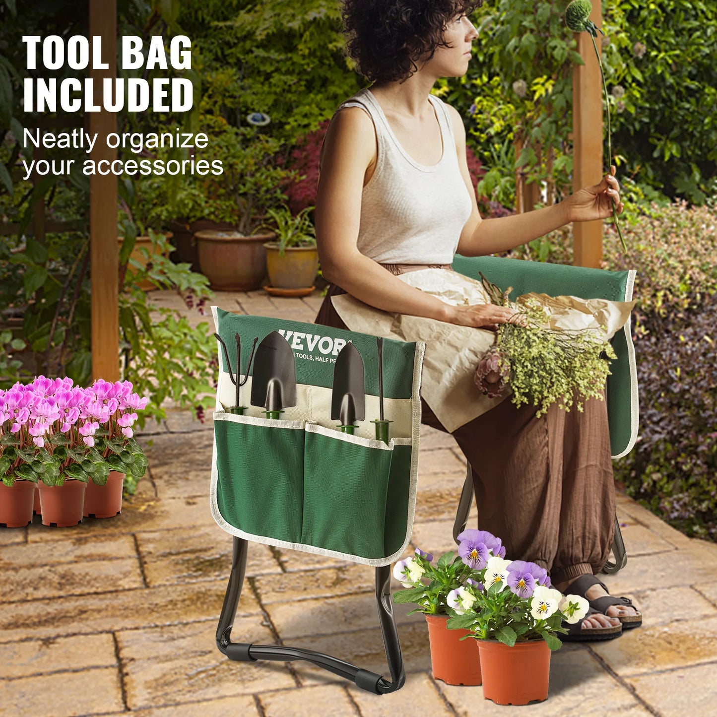 VEVOR Garden Kneeler and Seat: Foldable Kneeling Bench with Tool Bag - Comfortable Gardening