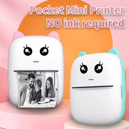 Portable 58mm Thermal Label Printer - Mini Cat Photo Printer for iOS/Android