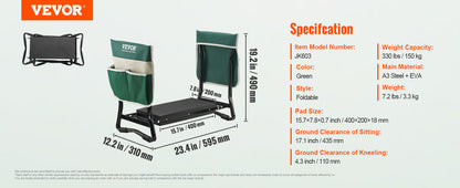 VEVOR Garden Kneeler and Seat: Foldable Kneeling Bench with Tool Bag - Comfortable Gardening